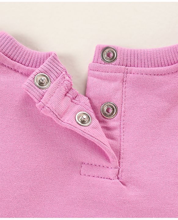 Babyhug Full Sleeves Sweatshirt With Frill At Sleeves & Dino Print - Violet