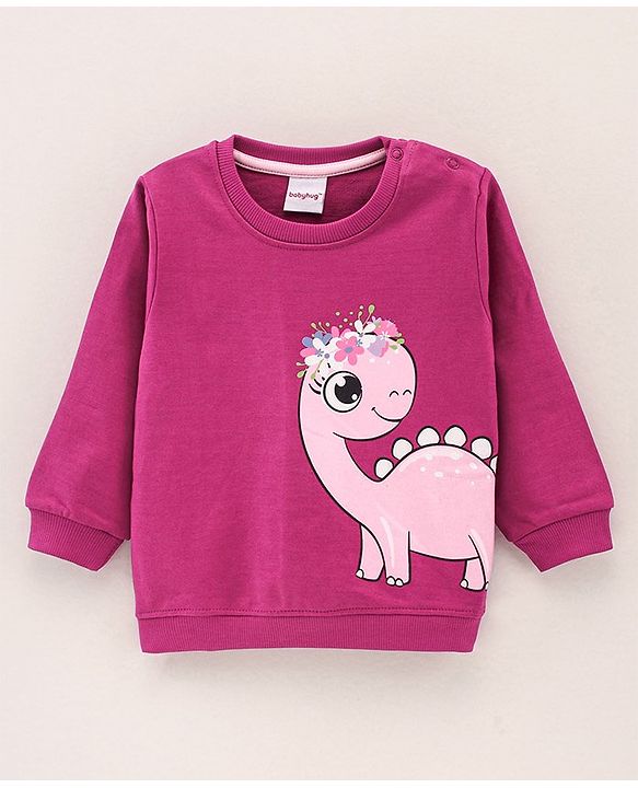 Babyhug Full Sleeves Sweatshirt Dino Print - Violet