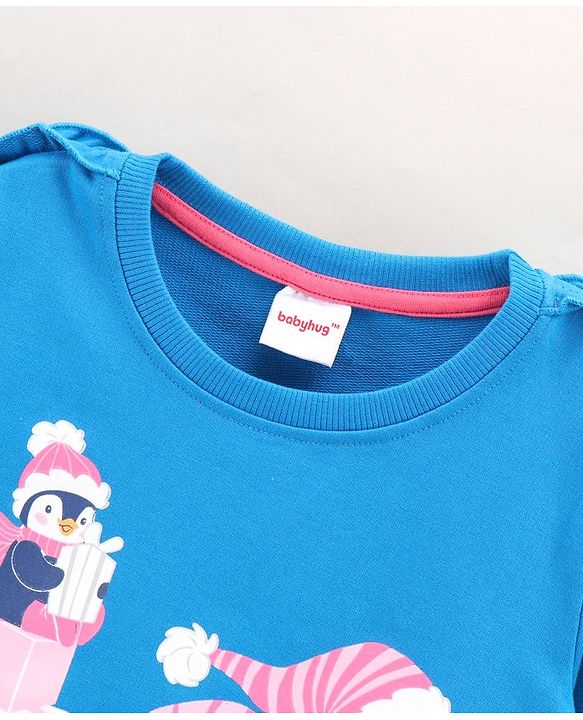 Babyhug Full Sleeves Sweatshirt With Graphics & Frill Detailing - Blue