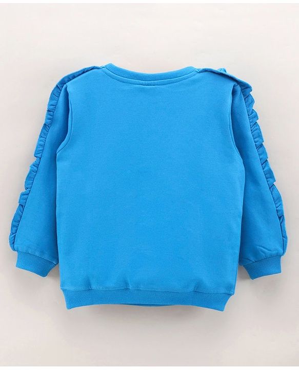 Babyhug Full Sleeves Sweatshirt With Graphics & Frill Detailing - Blue