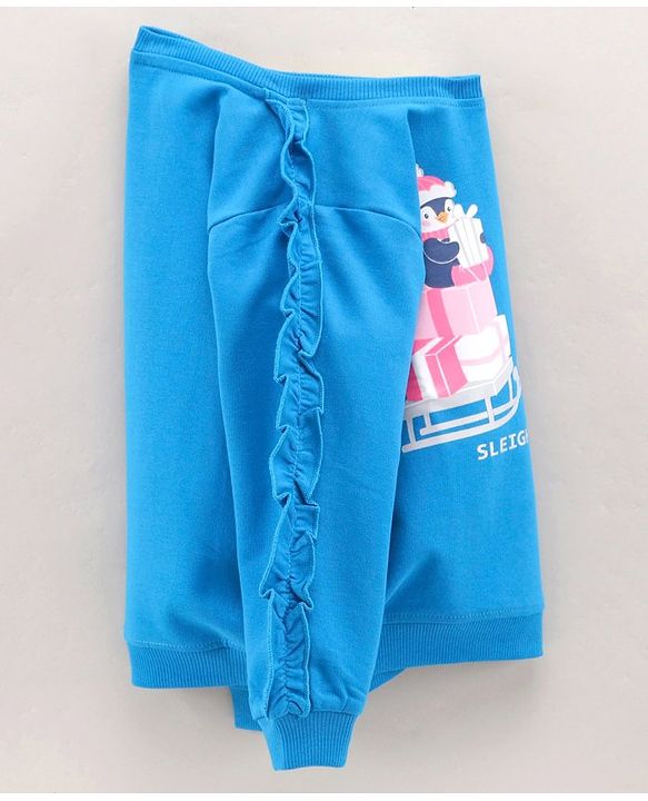 Babyhug Full Sleeves Sweatshirt With Graphics & Frill Detailing - Blue