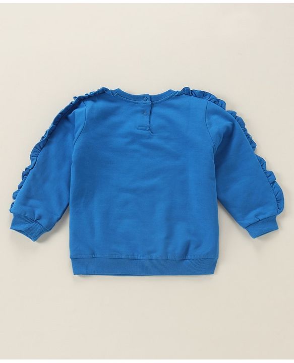 Babyhug Full Sleeves Sweatshirt With Graphics & Frill Detailing - Blue