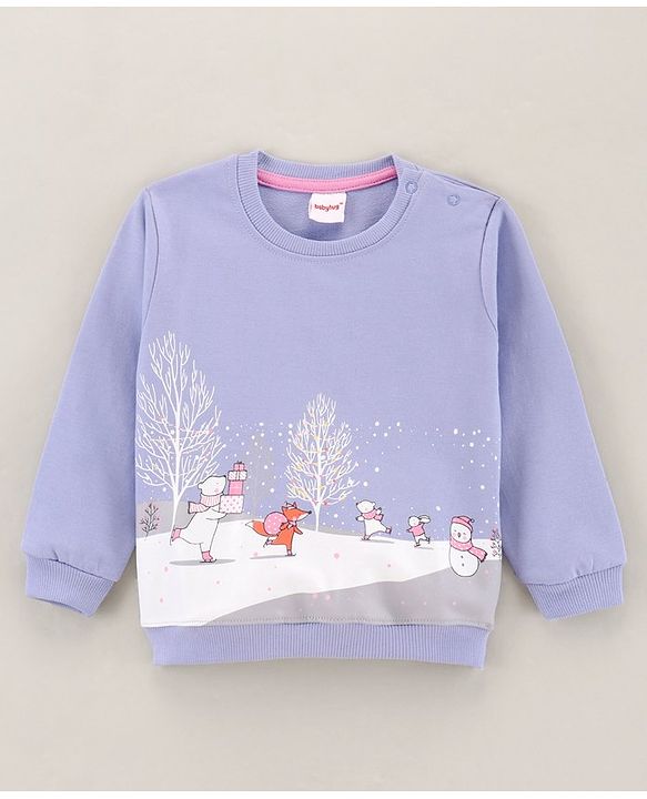 Babyhug Full Sleeves Cotton Knit Sweatshirt Snow & Animals Print - Blue