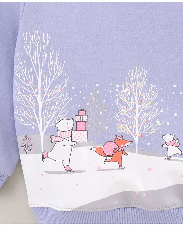 Babyhug Full Sleeves Cotton Knit Sweatshirt Snow & Animals Print - Blue