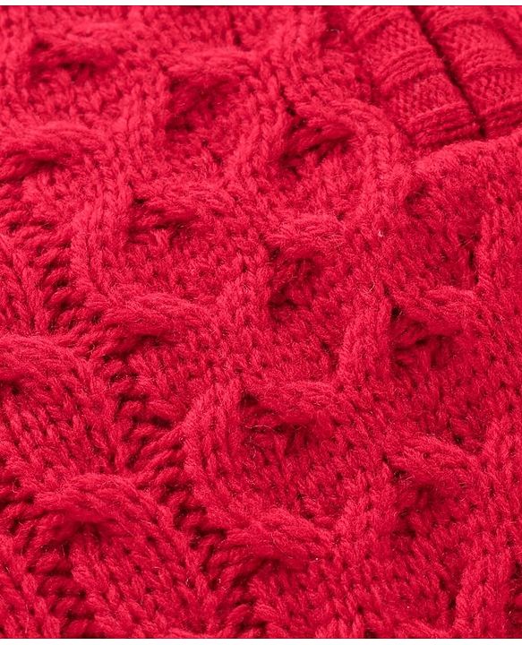 Babyhug Full Sleeves Cable Knit Henley Sweater - Red