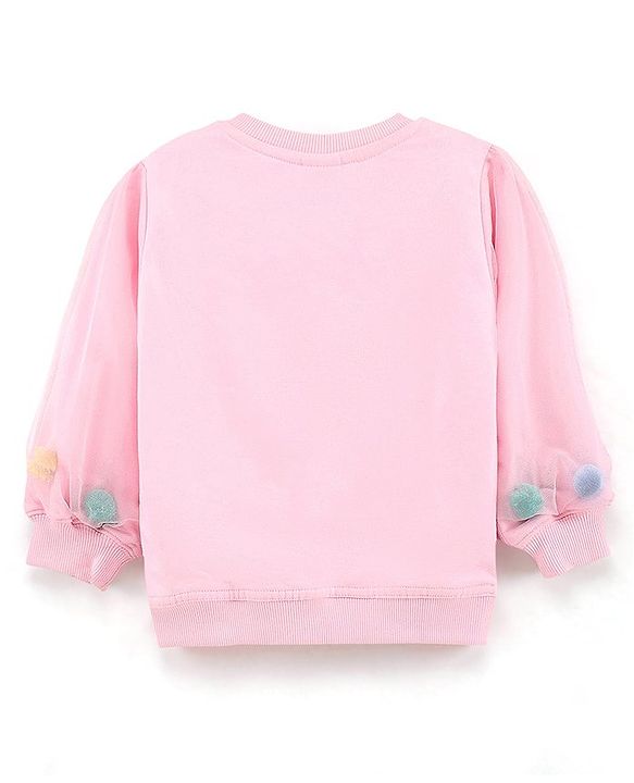 Babyhug Full Sleeves Sweatshirt With Graphics And Pom Pom With Mesh Details at Sleeves- Light Pink