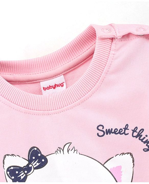 Babyhug Full Sleeves Sweatshirt With Graphics And Pom Pom With Mesh Details at Sleeves- Light Pink