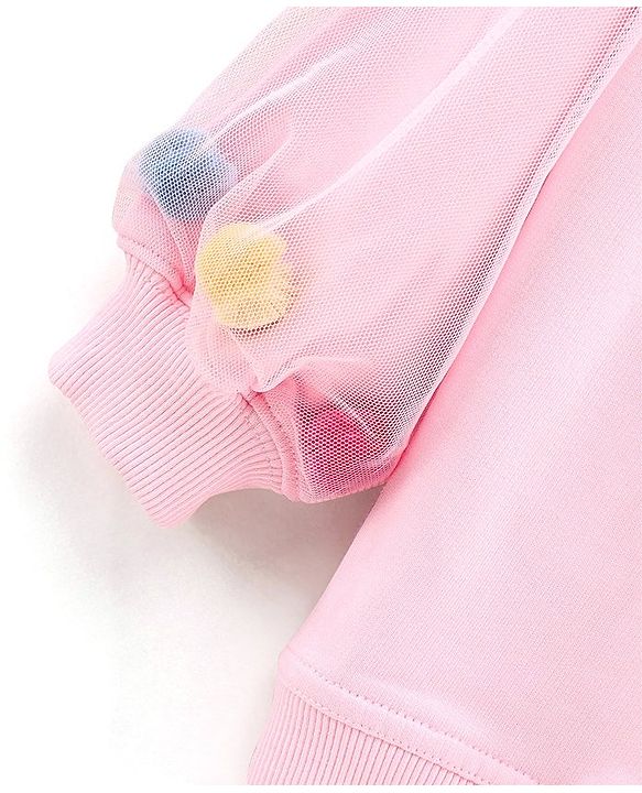 Babyhug Full Sleeves Sweatshirt With Graphics And Pom Pom With Mesh Details at Sleeves- Light Pink