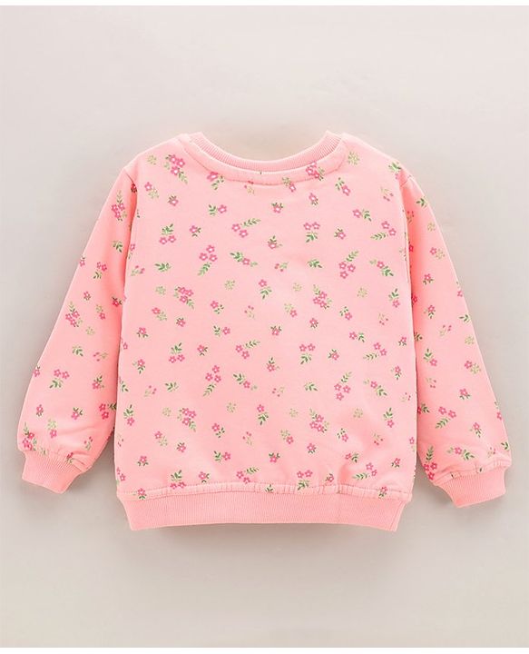 Babyhug Full Sleeves Knit Sweatshirt With Graphics & Floral Print- Peach