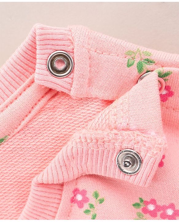 Babyhug Full Sleeves Knit Sweatshirt With Graphics & Floral Print- Peach