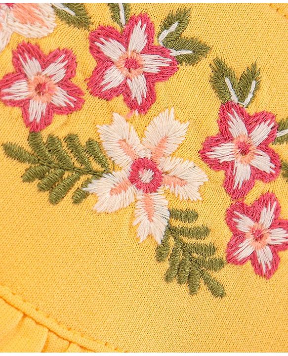 Babyhug Full Sleeves Cotton Knit Sweatshirt With Floral Embroidery & Frill Detailing - Mustard Yellow