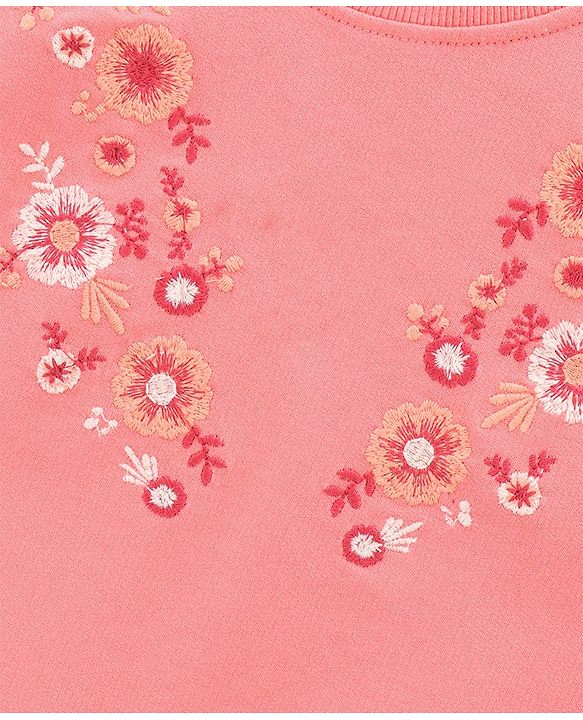 Babyhug Full Sleeves Cotton Knit Sweatshirt Floral Embroidered - Pink