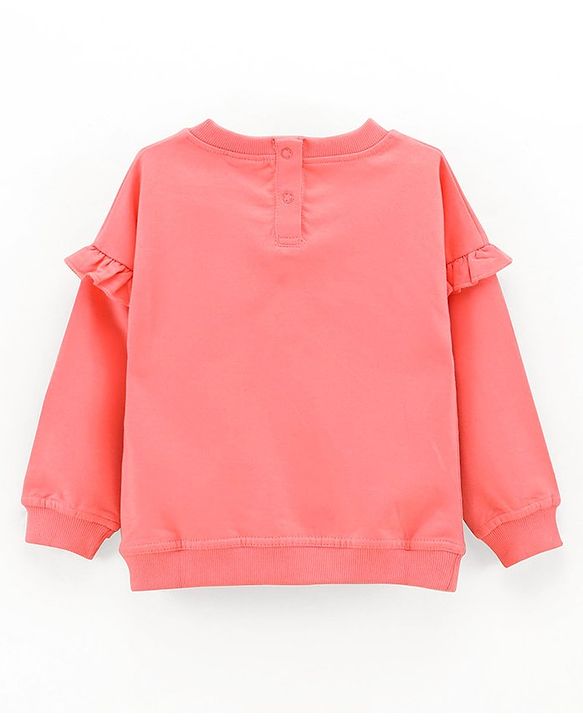 Babyhug Full Sleeves Cotton Knit Sweatshirt Floral Embroidered - Pink