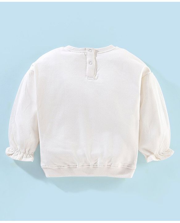 Babyhug Full Sleeves Sweatshirt With Bow and Flower Graphics & Mesh Detailing - Off White