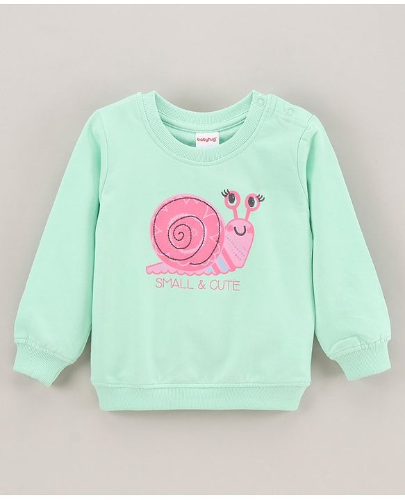 Babyhug Full Sleeves Sweatshirts Snail Graphics Embroidery - Mint Green