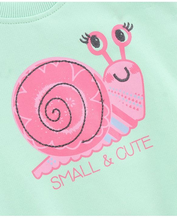 Babyhug Full Sleeves Sweatshirts Snail Graphics Embroidery - Mint Green