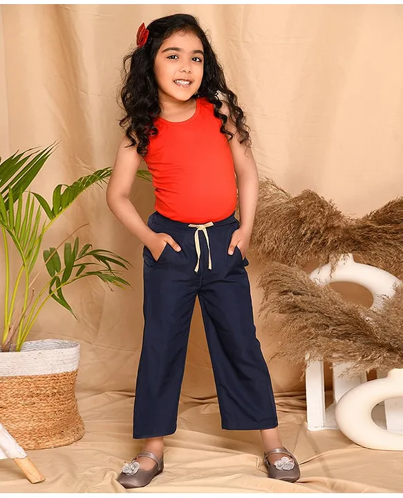 Tomato Red Elegance: Cap-Style Top and Printed Palazzo Pant Set for girls.  – Lagorii Kids