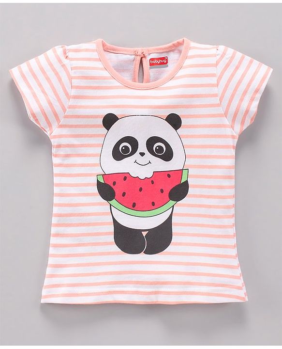 Babyhug Cap Sleeves Top & Capri Set Stripes & Panda Print- Pink