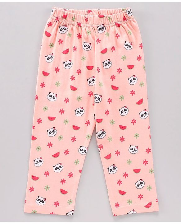 Babyhug Cap Sleeves Top & Capri Set Stripes & Panda Print- Pink