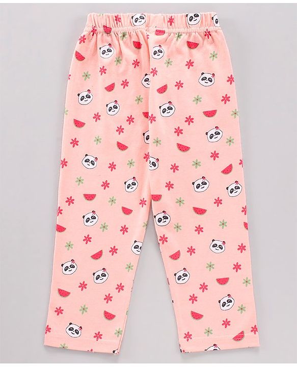 Babyhug Cap Sleeves Top & Capri Set Stripes & Panda Print- Pink