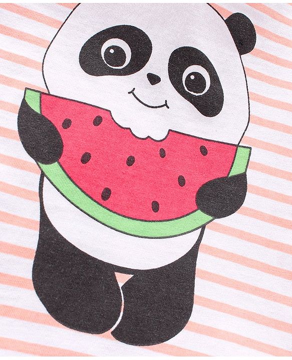 Babyhug Cap Sleeves Top & Capri Set Stripes & Panda Print- Pink