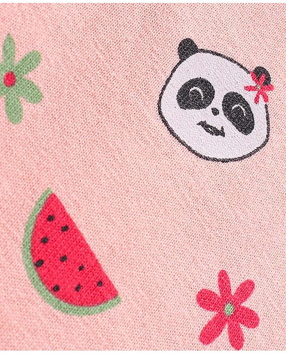 Babyhug Cap Sleeves Top & Capri Set Stripes & Panda Print- Pink
