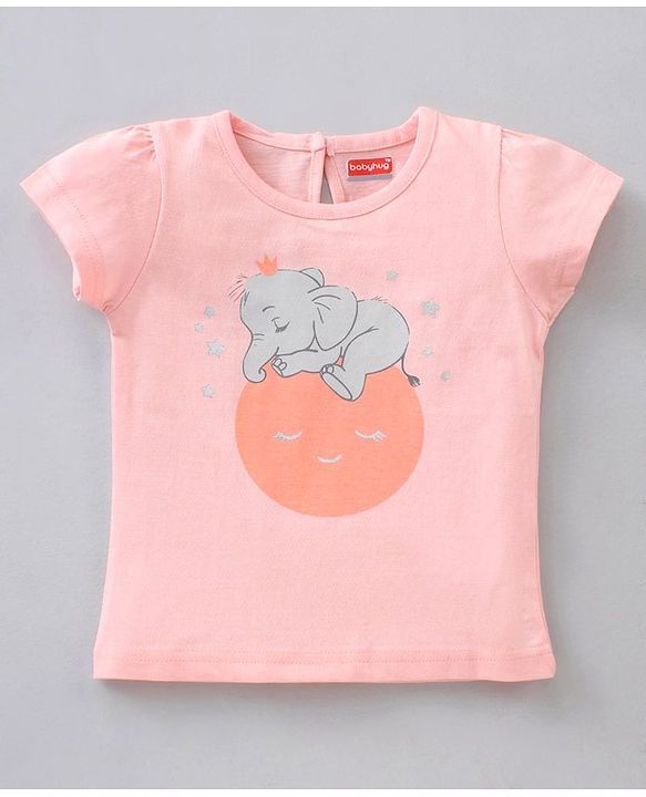 Babyhug Cap Sleeves Top & Capri Set Stripes & Elephant Print- Pink