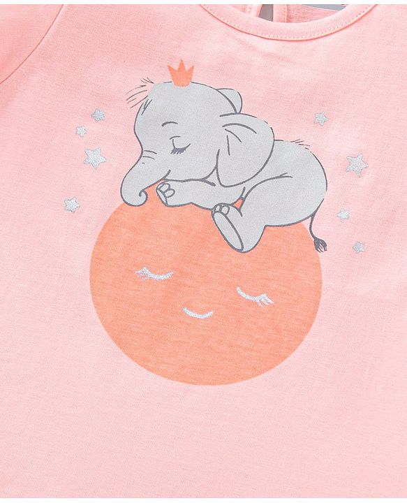 Babyhug Cap Sleeves Top & Capri Set Stripes & Elephant Print- Pink