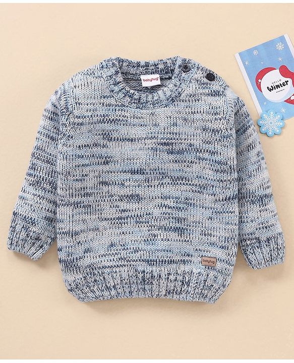 Babyhug Full Sleeves Heavy Gauge Sweater - Light Grey Blue