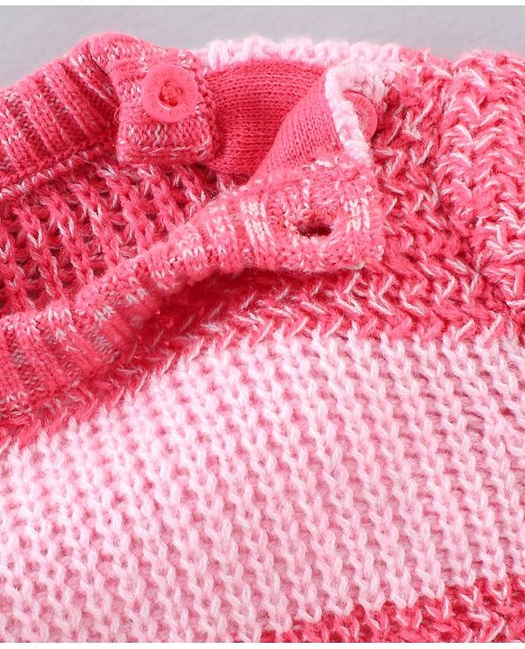 Babyhug Knit Full Sleeves Striped Sweater - Pink