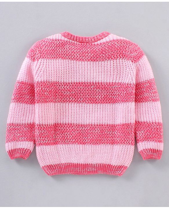 Babyhug Knit Full Sleeves Striped Sweater - Pink