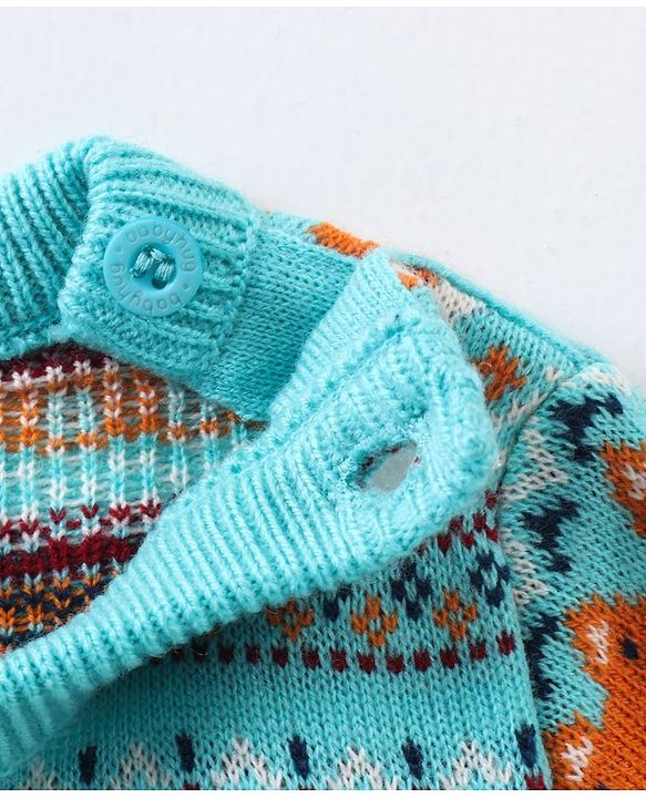 Babyhug Full Sleeves Jacquard Knit Pullover Fox Print - Blue