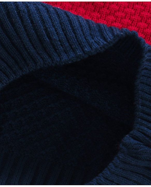 Babyhug Cable Knit Full Sleeves Pullover Sweater with Bow Colour Block - Red and Blue