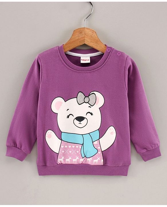 Babyhug Full Sleeves Sweatshirts Teddy Bear Print - Purple