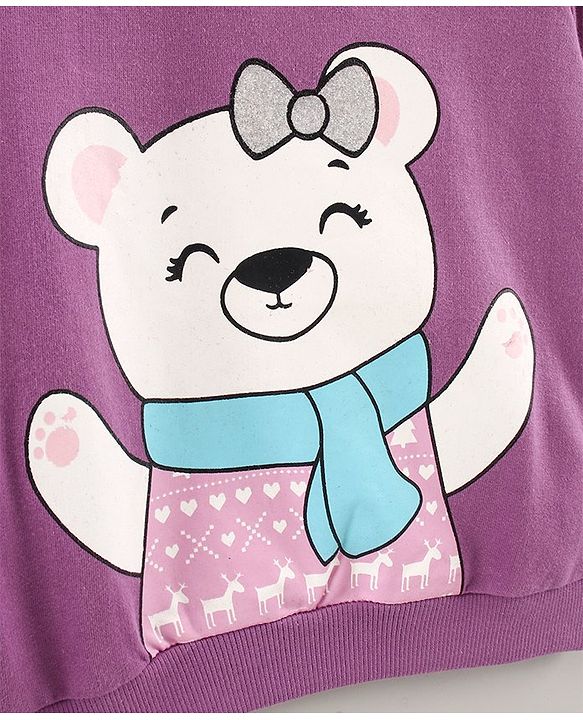 Babyhug Full Sleeves Sweatshirts Teddy Bear Print - Purple