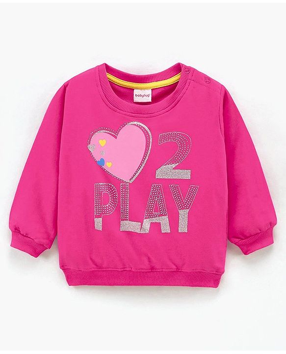 Babyhug Full Sleeves Graphics Sweatshirt With Glitter And Rhinestones Detailing - Pink