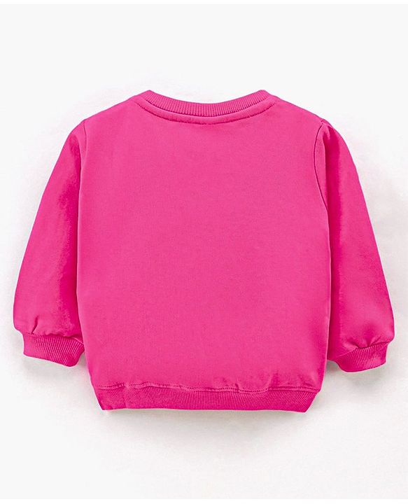 Babyhug Full Sleeves Graphics Sweatshirt With Glitter And Rhinestones Detailing - Pink