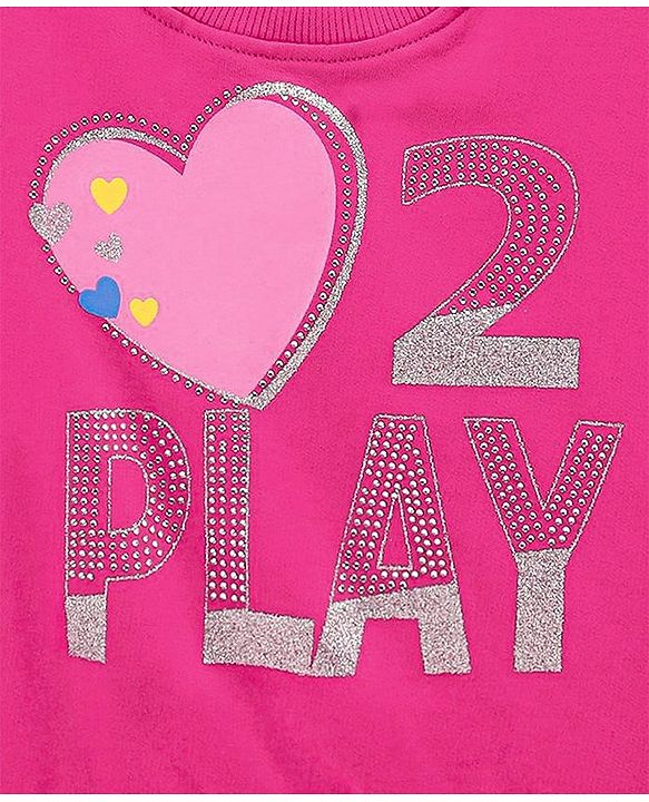 Babyhug Full Sleeves Graphics Sweatshirt With Glitter And Rhinestones Detailing - Pink