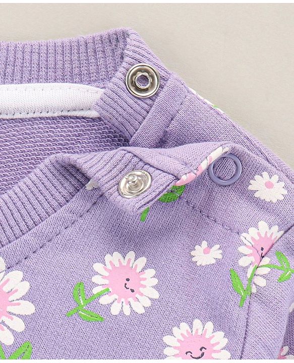 Babyhug Full Sleeves Cotton Sweatshirts Floral Print With Balloon Sleeves - Light Purple
