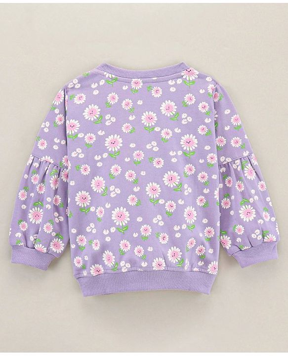 Babyhug Full Sleeves Cotton Sweatshirts Floral Print With Balloon Sleeves - Light Purple