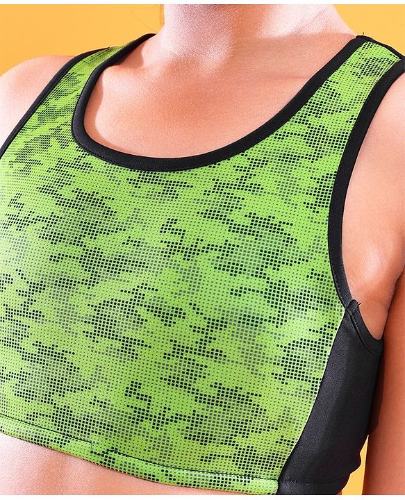 Pine Active Sleeveless Printed High Stretch Sports Bra & Leggings - Black Green