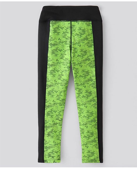 Pine Active Sleeveless Printed High Stretch Sports Bra & Leggings - Black Green