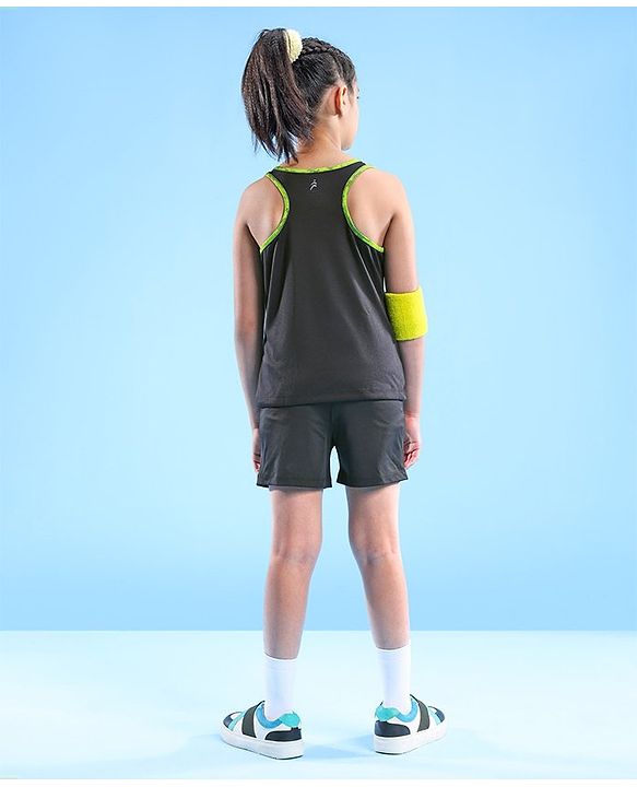 Pine Active Sleeveless Sports T-Shirt And Shorts Text Print - Black & Green