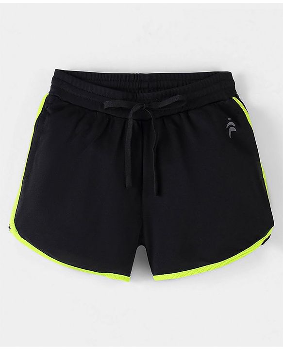Pine Active Mid Thigh Length Solid Color Shorts  - Black