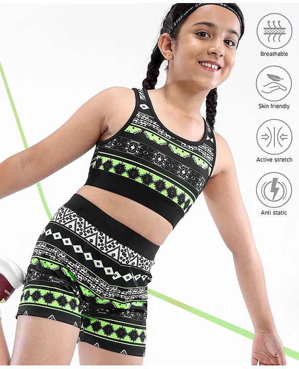 Pine Active High Stretch Breathable Sports Bra And Shorts Set Printed Black  Green Online in India, Buy at Best Price from  - 11199762