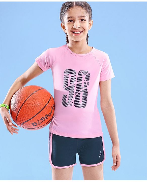 Pine Active Super Stretch Half Sleeves T-Shirt & Shorts Set Pink & Black