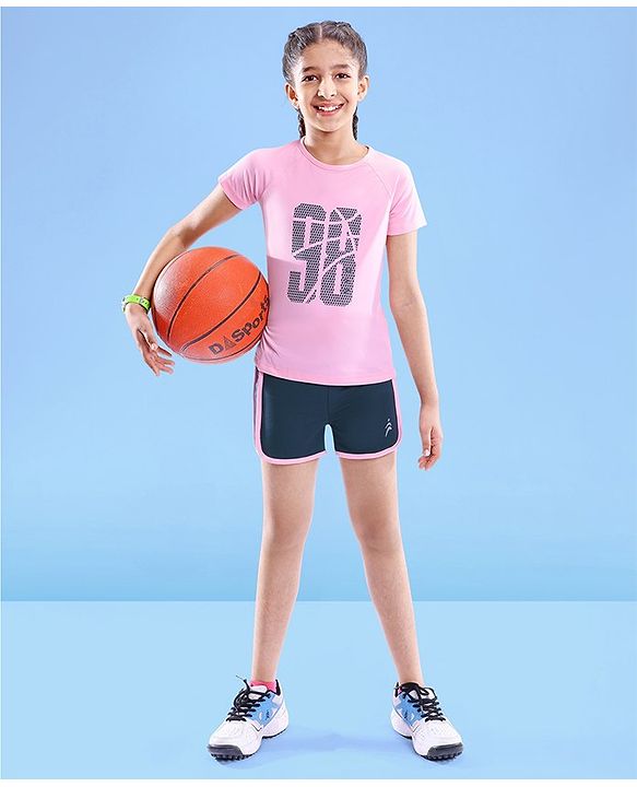 Pine Active Super Stretch Half Sleeves T-Shirt & Shorts Set Pink & Black