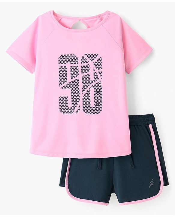 Pine Active Super Stretch Half Sleeves T-Shirt & Shorts Set Pink & Black