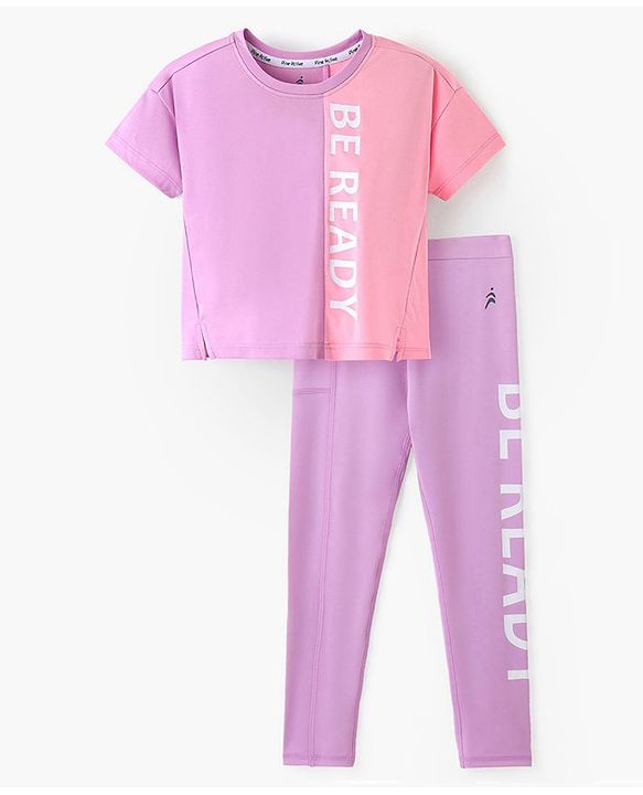 Pine Active Super Stretch Half Sleeves T-Shirt & Leggings Set - Pink