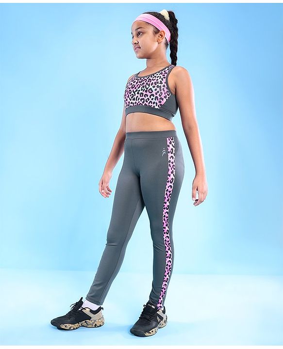 Pine Active Sleeveless High Stretch Sports Bra & Leggings Cheetah Pattern - Multicolour